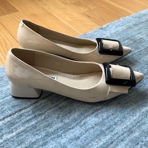 Miu Miu Pointed Toe Buckle Patent Block Heels 38